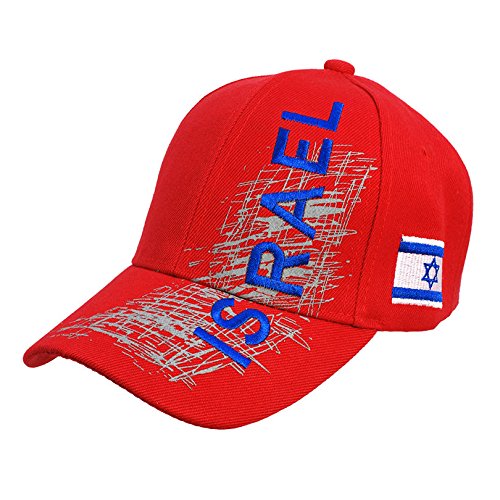 Jerusalem Israel Embroidered Red Baseball Cap Hat Fashion with Israel Flag, Fitts All