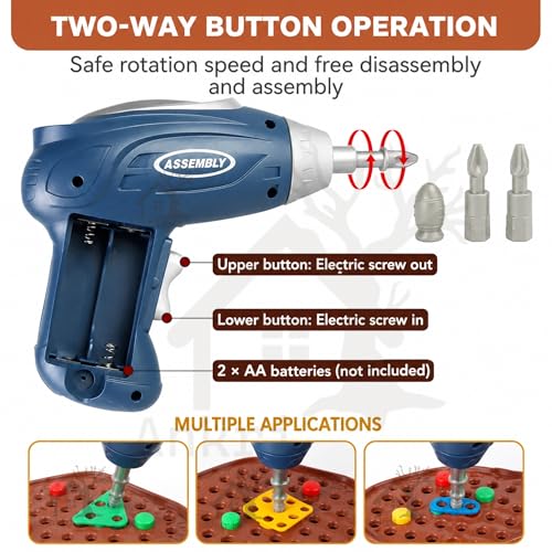 Image of Creative Tool Box Building Set with Electric Drill & Screwdriver | 203 Pieces Mosaic Puzzle Construction Toy, STEM Learning Kit with Colorful Nuts & Bolts for Kids 3+ Years (Multicolor)