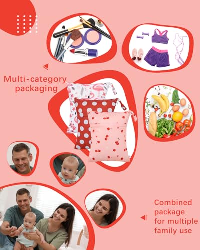 Image of babygoal Wet and Dry Pockets for Baby Nappies, Washable Travel Bags, Beach, Pool, Gym Bag for Swimsuits and Wet Clothes, with Two Zip Pockets, Girl colour: 42, 30cm x 36cm, Wet and Dry Bag