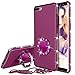 WATACHE Case Compatible iPhone 8 Plus/7 Plus 5.5", Bling Sparkly Diamond Kickstand Ring Holder Slim Full Body Protective Cover with Tempered Glass Screen Protector + Lanyard for Girl Women (Purple)