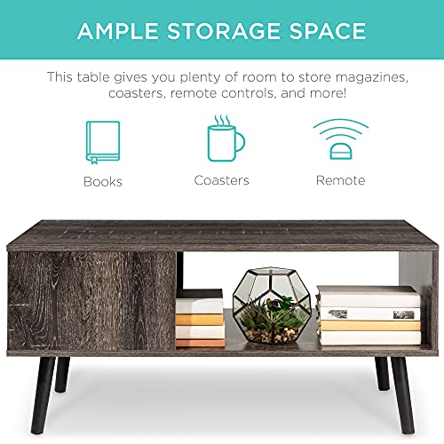 Best Choice Products Wooden Mid-Century Modern Coffee Accent Table Furniture w/Open Storage Shelf - Image 3