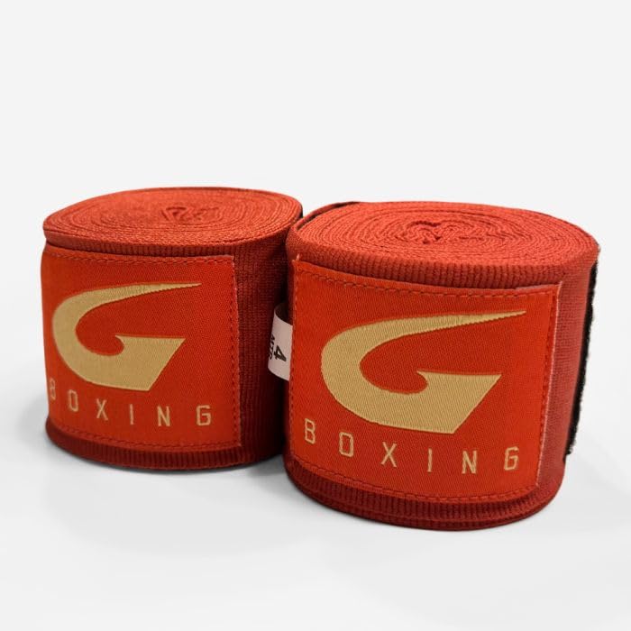 G Boxing Cuban Semi-Elastic Handwraps - Durable & Elastic with Thumb Loop & Hook-and-Loop Closure for Secure Fit (Red, 3M)