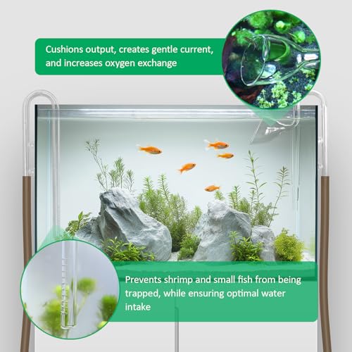 Image of 17mm Aquarium Glass Lily Pipe with Inflow, Outflow and Brush & 6 Suction Cups for 5 /8 inch ID (16 /22mm) Tubing
