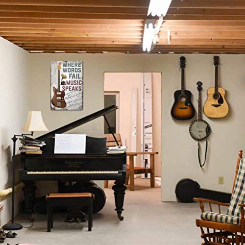 ANJOOY Vintage Metal Guitar Tin Sign - Where Words Fail Music Speaks -Musical Bar Pub Cafe Wall Kitchen Bathroo Poster Karaoke Retro Decor Art 8x12 inch