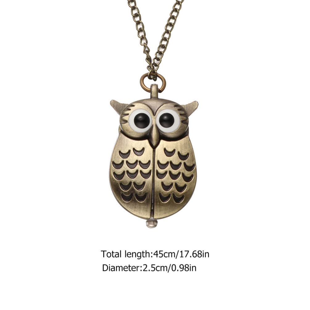 ibasenice 2 Unids Búho Reloj de Bolsillo Vintage Retro Bronce Steampunk Locket Reloj de Bolsillo Colgante Cadena Larga Animal Pájaro Collar de Cuarzo Regalo para Niñas Niños os