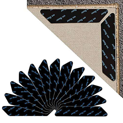 DWYQ Lot de 16 autocollants antidérapants pour tapis en bois, lavables, anti-frisage avec adhésif puissant, pour maintenir votre tapis en place Cover