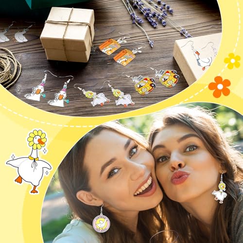 Nosiny 12 Pairs Funny Silly Goose Earrings Cute Weird Goose Acrylic Earring Jewelry Novelty Quirky Lovely Animals Dangle Farm Pet Jewelry Funky Aesthetic Gifts Charm for Women Fun Lovers