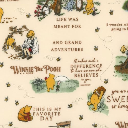Flannel Pooh and Friends Quotes Cream Fabric
