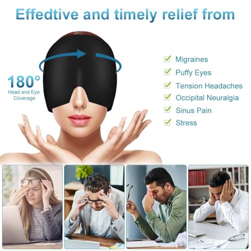 Image of Headache Relief Cap Gel Wrap for Head and Eye Coverage, Stretchable Fabric Head Wrap with V Shape Nose Design for Hot and Cold Use