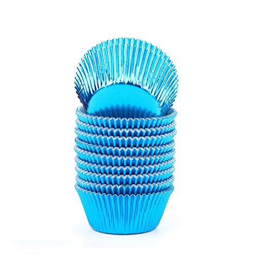 Weyoo 200 Pcs Blue Foil Metallic Cupcake Case Liners Baking Muffin Paper Cases