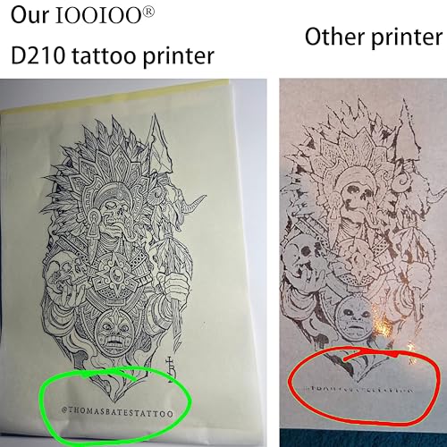 Image of IOOIOO D210 Portable Printer, Wireless Inkless Bluetooth Thermal Printer for Tattoo Stencil Transfer Paper, for 8.5 x 11 Letter, A4 Rolled & Folded Thermal Paper (Black, Without Carrying Case)