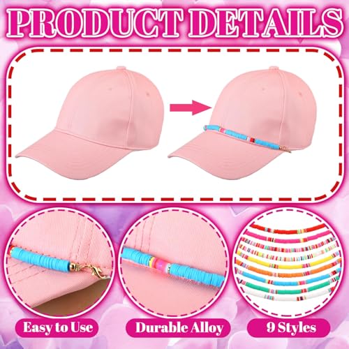 Image of Geyoga 9 Pcs Trucker Hat Chains Trucker Hat Charms Women Man Bill Decoration Detachable DIY Metal Chain for Mesh Baseball Cap(Multicolor,Bead Style)