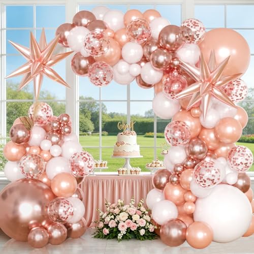 KARLURE Rose Gold Balloons Arch Kit with White Rose Gold Confetti Balloons