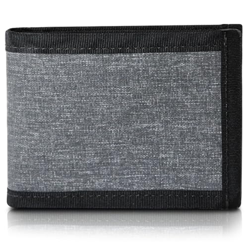 Flowfold Vanguard RFID Blocking Recycled Material Bifold Wallet | Minimalist Design with Cash Pocket, 2 Hidden Card Pockets, and 2 ID Windows | Holds 10-12 Cards | Made in USA | Heather Grey