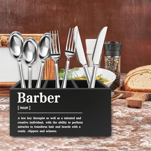 Image of Barber Definition Pen Pencil Holder Organizer for Desk, Salon Barbershop Decor, Modern Minimalist Barber Shop Wooden Box Signs Decorations for Home Office Desk Tabletop