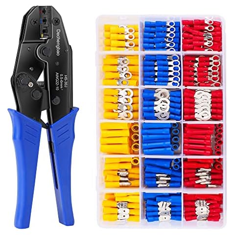 Wire Terminals Crimping Tool, Insulated Ratcheting Terminals Crimper Kit of AWG22-10 with 700PCS Insulated Butt Bullet Spade Fork Ring Crimp Terminals (HS30J) Cover