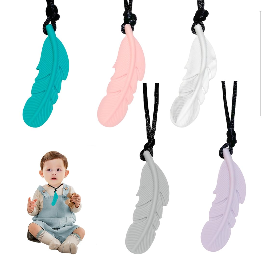 JSKWIKE 3 Pcs Collana per Masticare il Pastello Sensoriale Migliori Strumenti per l'Autismo Durevoli e forti Giocattoli Masticabili in Silicone Ciondolo per Masticare per Ragazzi e Ragazze