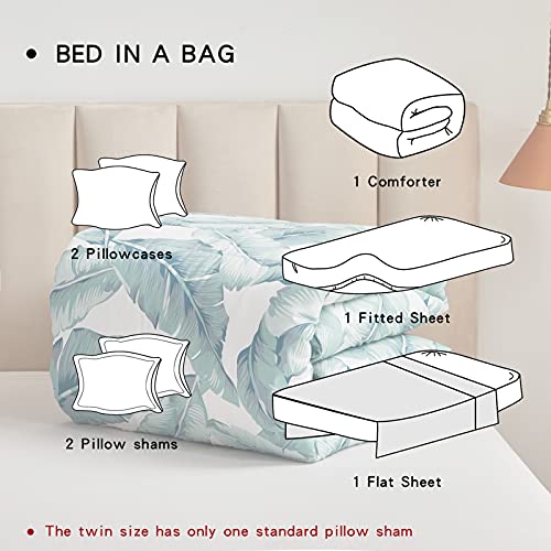Aikasy Blue Green King Comforter Set With Sheets,Bed In A Bag 7-Pieces,Palm Tree Totem Printing Design,Ultra Soft Down Alternative All Season Bedding Set(King, Blue Green) #TOP7