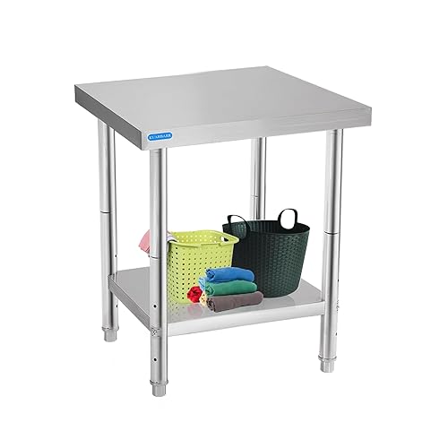 Miniatura 9 de Mesa de acero inoxidable para preparación y trabajo con estante inferior de 24 x 24 pulgadas, mesa de preparación de cocina comercial de metal NSF