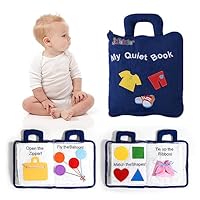 Jollybaby Soft Cloth Busy Bags Board Book for Baby 6-12-18-24-36 Months, Preschool Montessori Sensory Activity Book for Kids 1-3 Year Old, Quiet Book Gift for Toddlers 1-3(Blue)