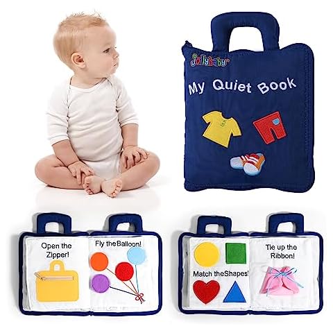 Jollybaby Baby Soft Busy Books -My Quiet Book, Travel Toy & Montessori Sensory Educational, 10 Preschool Learning Activities for 1 2 3 Year Old Toddlers Boy Girl(Blue) Cover