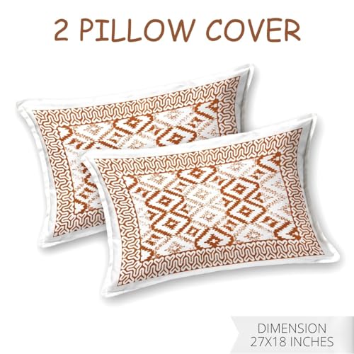 Image of Living Roots Ethnic Jaipur Block Print Double Cotton Bedsheet & 2 Pillow Covers, for Mattress Upto 6 inches Thick, No Colour Bleeding, Rust Orange Colour, King Size 90 * 108 inches, 120TC (610-A)