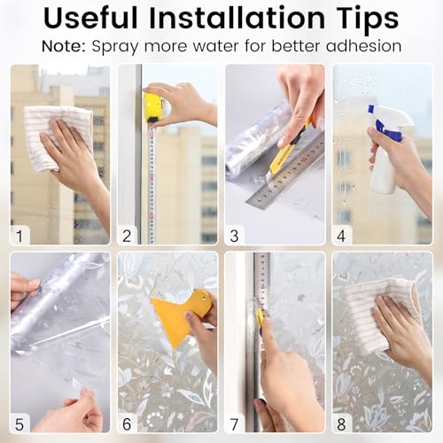 DOWELL Decorative Window Film Privacy Film for Glass Windows, 3D Rainbow Glass Film Static Cling, Opaque Frosted Stickers No Glue Anti UV, for Home, Kitchen, Tulip 44.5×200cm - Image 8