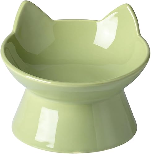 Miniatura 10 de Cuenco de comida para gatos, cuenco elevado de cerámica de 5 onzas, comedero elevado para mascotas inclinado en 15°, platos antivómitos y bigotes