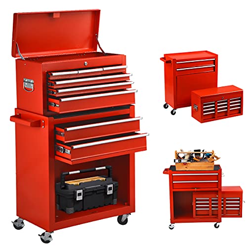 8-Drawer Tool Chest Tool Box, Rolling Tool Chest with Wheels, High Capacity Detachable Mobile Tool Cabinet Organizer for Workshop Garage Mechanics(Red)