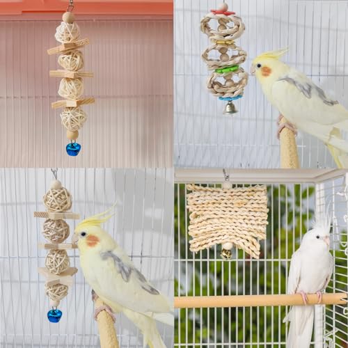 image for FBIRDY Bird Parrot Wooden Swings Chew Hanging Bell Cage Toys Perch for