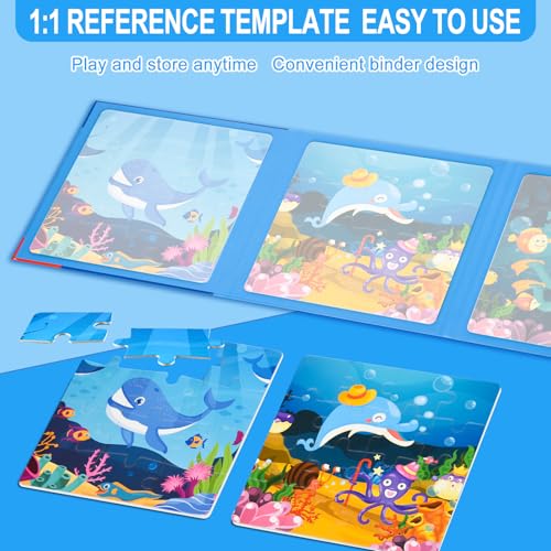 Image of ASTARON Magnetic Puzzles 53 Pieces Ocean Kids Educational Travel Toys | Folding puzzle book, each book contains 3 scenes, 3 difficulty levels, advanced puzzle book, easy to store, educational toy