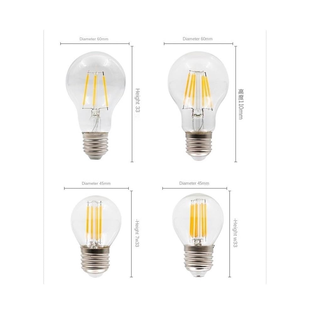 YSJX lighting, Paquete de 6 bombillas de filamento LED E27/E14 AC220V 2W 4W 6W 8W lámpara LED Edison luz de cristal de vela Retro Vintage(E27 G95 8W)