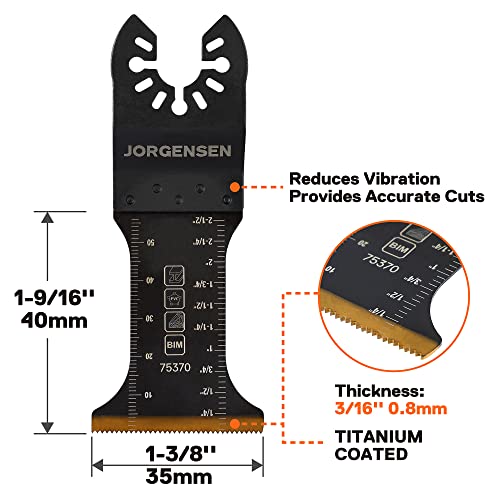 Jorgensen 5 Pack Oscillating Saw Blades, Bi-Metal Multitool Blades With 2 Adapters, Titanium Coated Universal Multi Oscillating Tool Blade Kits For Plunge/ Flush Cut To Multi-Material #TOP1