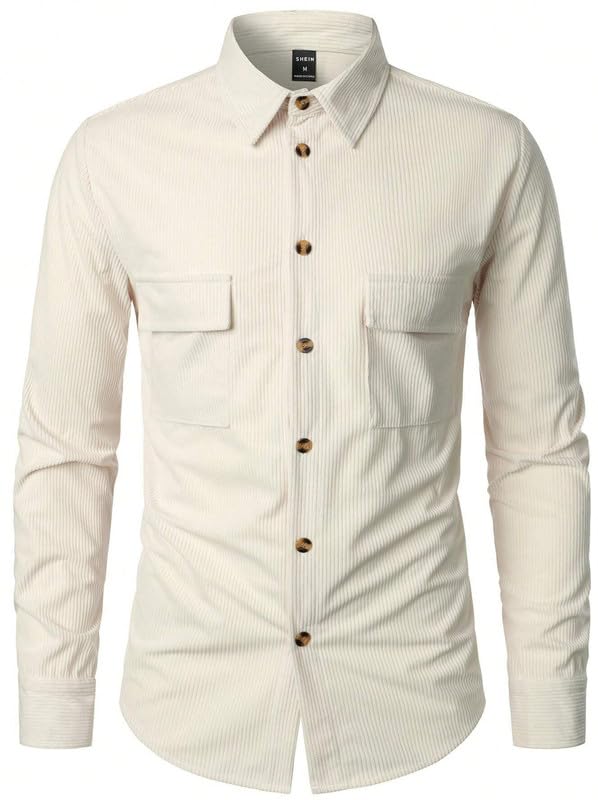 Image of COMBRAIDED Corduroy Men's Full Sleeve Casual Striped Shirt - Comfort Fit, Ideal Stylish and Versatile Clothing