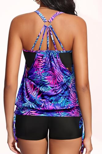 Image of Holipick Blouson Tankini Swimsuits for Women - Two Piece Tummy Control Bathing Suit with Shorts Modest Swimwear