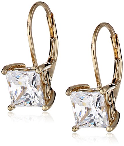 Yellow-Gold Plated Sterling Silver Princess Cut Leverback Earrings made with Swarovski Zirconia (5 cttw)