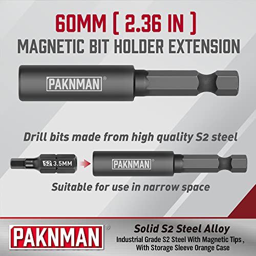 Paknman 25-Piece Hex Head Allen Wrench Drill Bit Set, 1/4”Magnetic Extension, Metric And Sae S2 Steel Hex Bits Set, 1" Long #TOP2