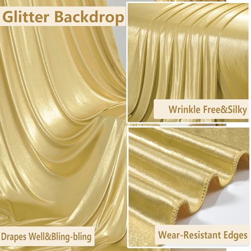Image of 40x10 ft Wrinkle Free Gold Sequin Backdrop Curtain for Parties,Thick Not Fall Glitter Wedding Backdrop Drapes,8 Panels 5x10ft Shimmer Photo Wall Back Drop Cloth for Graduation Photography Background