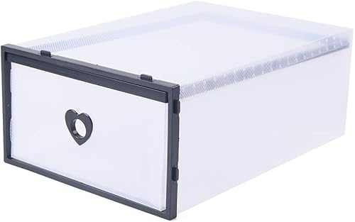 Miniatura 4 de 20 cajas de zapatos transparentes negras apilables, cajas de plástico, cajón, agujero de corazón, almacenamiento plegable, para hombres y mujeres,