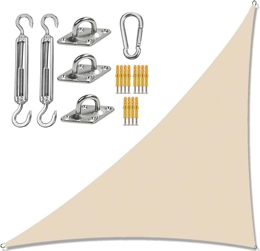 Baldacchino a vela triangolare impermeabile, resistente ai raggi UV, per giardino, picnic e campeggio, 2 m x 2 m x 2 m, beige con kit di installazione
