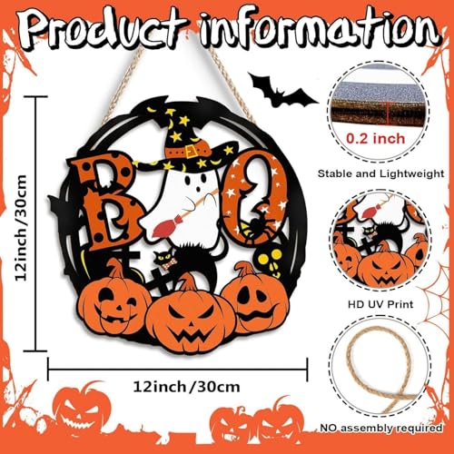 Adorno colgante de madera para Halloween, para fiestas en el hogar, festivales, decoración para salón, puerta, encantador (naranja, 30 cm) - imagen 5