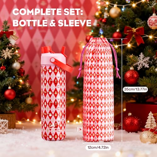 Image of 26 oz Christmas Insulated Water Bottle with 2-in-1 Straw and Spout Lid, Keep Cold 24H, Leak-Proof, Fits in Car Cup Holder, Stainless Steel Water Bottle for Gift, Trip, Home (Candy Cane Wishes)