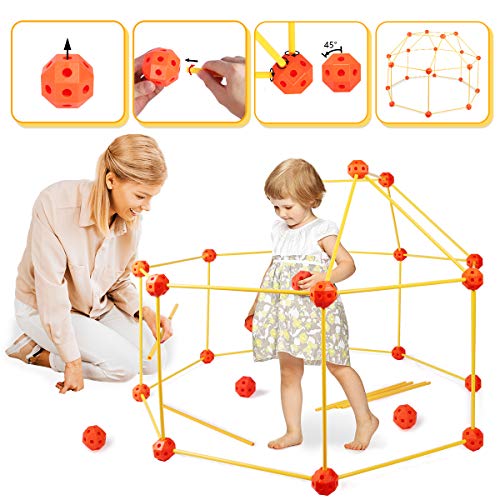 Lydaz Fort Building Kit for Kids, Construction Fort Builder DIY Set Build Castles Tunnels Play Tent Rocket Tower, 69 Pcs STEM Building Toys Indoor Outdoor Gifts for 5 6 7 8 Years Old Boys and Girls