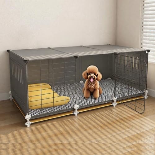 TUIYIDUO 犬 ケージ ペットケージ 屋根付き 長さ106×幅46×高さ42cm 犬 フェンス 頑丈 錆防止 トレー/マット/犬の巣付き 多機能 ペットサークル 掃除簡単 組立簡単 適用小型/中型/大型犬 脱走防止 室内外兼用 日本語説明書付き (ブ