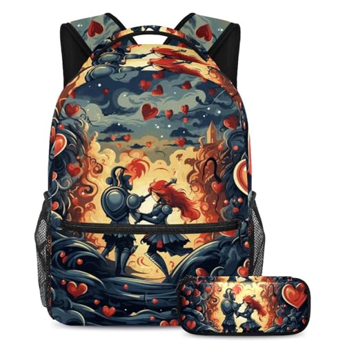 Sac à dos résistant 2 pièces imprimé original Fight for Red Heart 31 avec grand compartiment