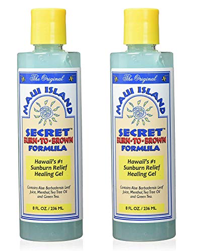 Maui Island Secret Burn to Brown Formula Aloe Sunburn Relief Gel Soothing & Hydrating - Instant Cooling with Menthol & Tea Tree Oil 8 Oz. 2 Pack