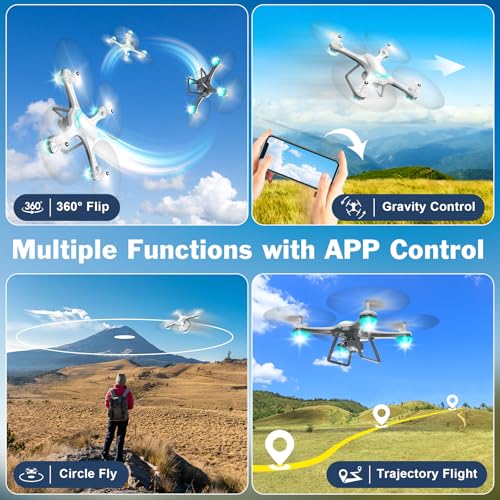 drone with 1080p camera for beginners remote control quadcopter with gestures selfie altitude hold one key start 3d flips 2 batteries toy for beginners white
