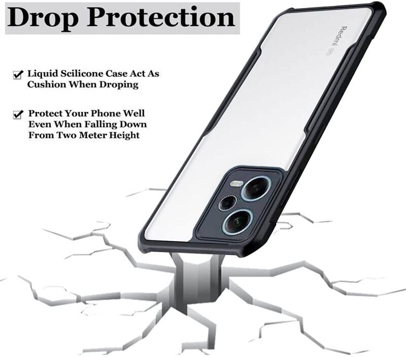 Image of A rtistque Clear Hard Transparent Acrylic Armor Anti-Drop Shockproof TPU Edge Back Cover Case for Mi Redmi Note 12 Pro Plus 5G - Black