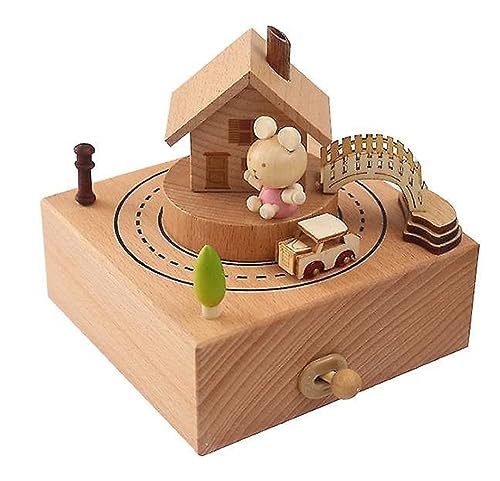 Image of AUGEN Exclusive Music Box Musical Boxes Carousel Children's Boutique Wooden Men and Women Birthday Creative Christmas Valentine's Day Gift Home Decoration (6057-A1)