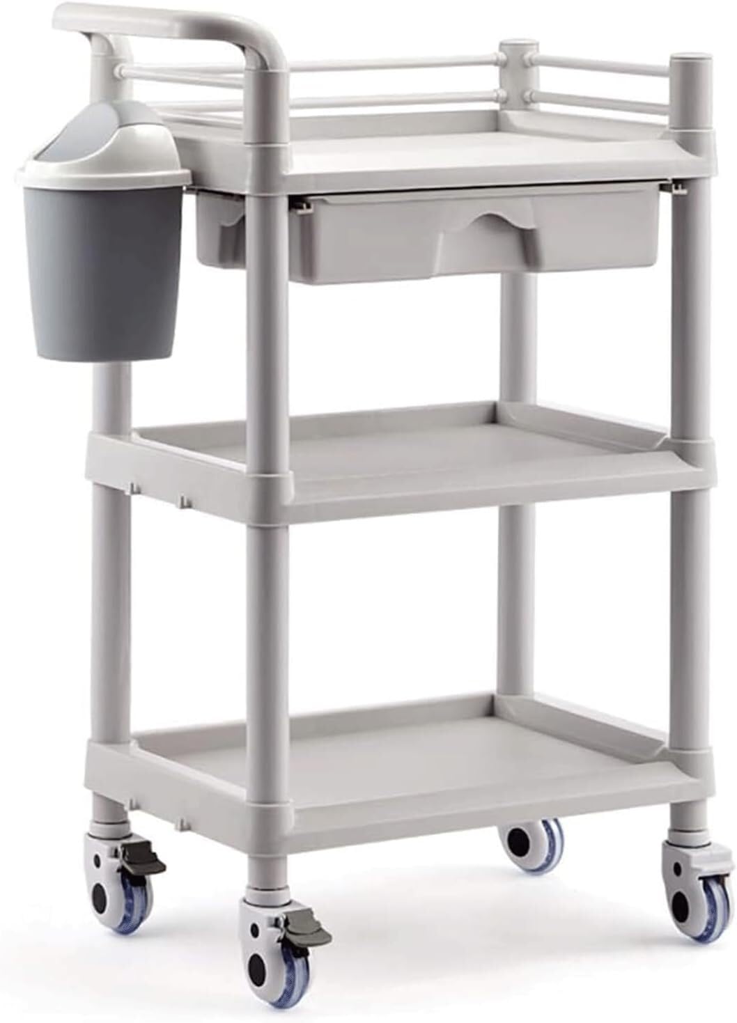 SSDDLZEQ Mobile Salon Station, Salon Rolling Cart Metal Salon Cart Three-Layer Salon Trolley With Bucket And Casters Storage Utility Cart Trolley Cart(Grey,Triple bucket with drawers)